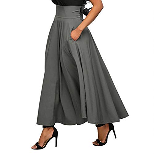 Mittelalter Kleidung Damen 2023 Frauen Retro Mittelalter Elastische Hohe Taille Boho Maxi Rock Casual Kordelzug A Linie Langer Rock Knielang Röcke für Mädchen Größe A Linie Elastischer (Grey-a, XXL) von QingHUImao