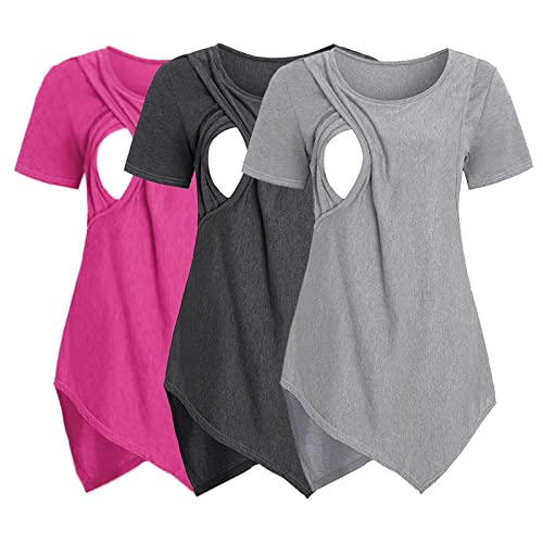 QingHUImao 3er Set Stilltop Damen Sommer Kurzarm Umstandsmode Stillshirt Rundhals Stilloberteile Umstandstop Basic Umstandsbluse Schwangere Tshirt Einfarbig Umstandsshirt Lose Nursing Top Stilltops QingHUImao 3er Set Stilltop Damen Sommer Kurzarm Umstandsmode Stillshirt Rundhals Stilloberteile Umstandstop Basic Umstandsbluse Schwangere Tshirt Einfarbig Umstandsshirt Lose Nursing Top Stilltops von QingHUImao