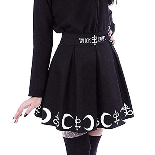 QingHUImao Damen Plissee Miniröcke Kariert Hohe Taille Kurze A-Linie Flare Lace-up Schnürung Punk Gothic Rock Kleidung Gothic Kawaii Harajuku Top e-Girl Teenager Mädchen Rock Clothes (W-BK, L) von QingHUImao