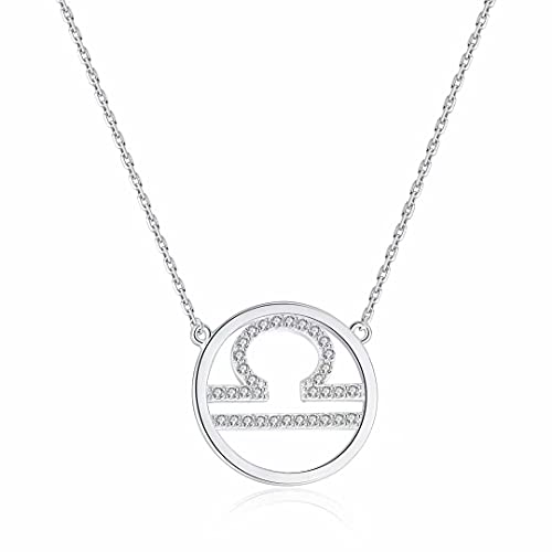 Qings Damen Halskette Sternzeichen Silber Kette Waage Zodiac Anhänger Halsketten mit Cubic Zirkonia Horoskop Astrologie Damen Schmuck Geburtstag Weihnachten geschenke für Damens Mädchen Männer von Qings