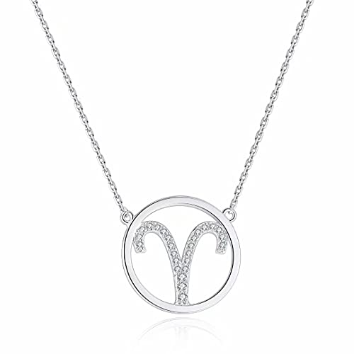 Qings Damen Halskette Sternzeichen Silber Kette Widder Zodiac Anhänger Halsketten mit Cubic Zirkonia Horoskop Astrologie Damen Schmuck Geburtstag Weihnachten geschenke für Damens Mädchen Männer von Qings