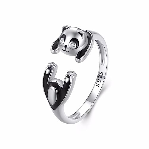 Qings Panda Ringe für Damen 925 Sterling Silber Verstellbare Tier Ringe Süß Panda Offener Ring Schmuck Geburtstags Geschenk für Frauen Mädchen von Qings