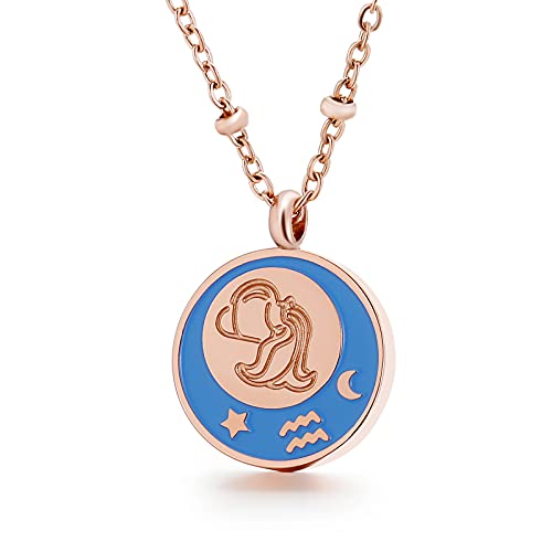 Qings Roségold Sternzeichen Anhänger Halskette 12 Sternbild Horoskop Zeichen Halsketten Jubiläum Geburtstag Schmuck Geschenke für Frauen Mädchen von Qings