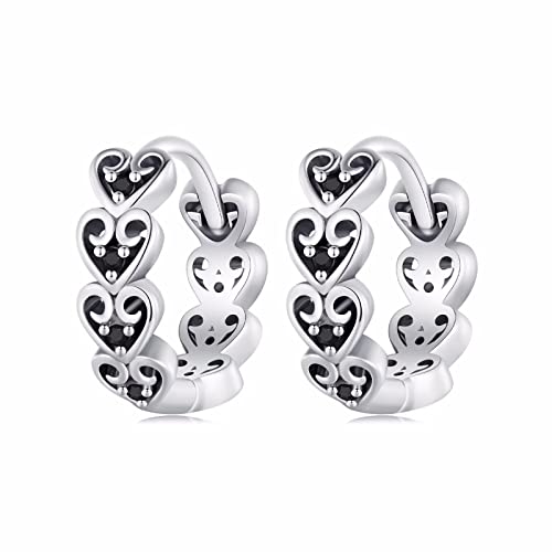 Qings Schwarz Herz Creolen Ohrringe Damen 925 Sterling Silber Hypoallergen Kleine Creolen Schwarz Zirkonia Huggie Ohrringe Mode Knorpel Ohrringe Schmuck Geschenk für Frauen und Mädchen von Qings