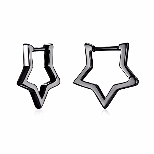 Qings Stern Creolen Ohrringe 925 Silber, Schwarz Stern Kleine Creolen Hypoallergen Damen Huggie Ohrringe, Geschenke für Mädchen Kommt in Schmuck Box von Qings