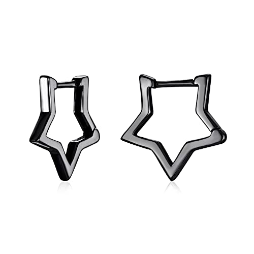 Stern Ohrringe für Frauen Mädchen - Qings 925 Sterling Silber Mini Klein Schwarz Stern Creolen Hypoallergen Geometrische Star Schmuck Geburtstag Geschenke von Qings