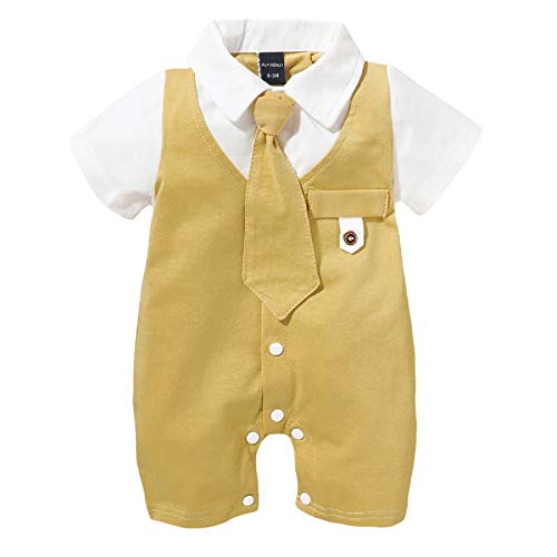 Qiraoxy Neugeborene Krawatte Kurzarm Strampler Gentleman Typ Overall für 0-18M Baby Sommerkleidung von Qiraoxy