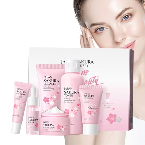 Sak-ura Gesichtspflege Set | 6 Stck Hauttäglich Hautpflege Set, Skincare Set Für Teenager-Mädchen Und Frauen, Inklusive Cleanser, Ser-um, Toner, Augencreme, Gesichtscreme, Sonnencreme Sak-ura Gesichtspflege Set | 6 Stck Hauttäglich Hautpflege Set, Skincare Set Für Teenager-Mädchen Und Frauen, Inklusive Cleanser, Ser-um, Toner, Augencreme, Gesichtscreme, Sonnencreme von Qiwieod