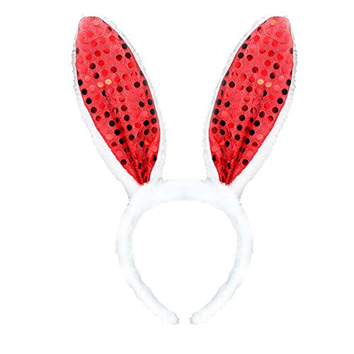 Headband Zubehör für Erwachsene Haarband für Erwachsene Haarband für Kinder Pailletten Kaninchenohr Haarreif Kühlendes Kopftuch (Red, One Size) von Qixiu