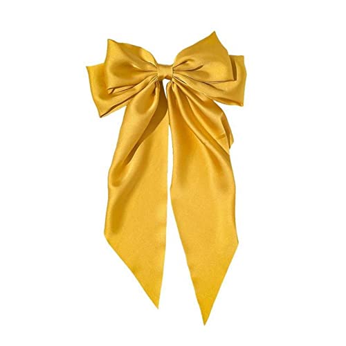 Qixiu Haarspange Bowknot Haarnadel Vintage Mode Band Haarspange Satin Frauen Schleife Stirnband Schweißvorhang Schiene (Yellow, One Size) von Qixiu