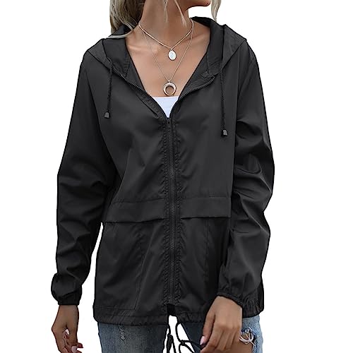 Qixiu Jacke Damen Lang Leichte Jacke mit Kapuze Sportjacke Herst Sport Reißverschluss Leichte Atmungsaktiver Trenchcoat Frauen von Qixiu