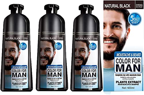 Men Beard Hair Color Instant Dye Black Mustache Beard Darkening Shampoo, Professional Men's Mustache & Beard Black Hair Color Dye Shampoo. (3pcs) von Qklovni