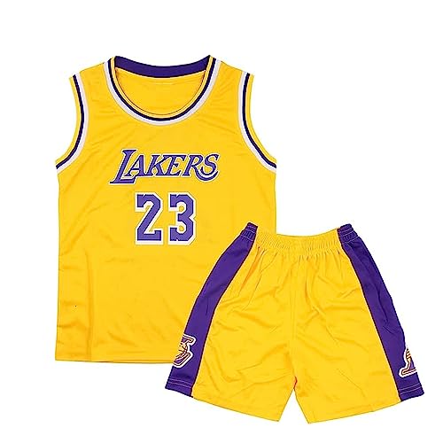 Qkydky Basketball Trikot, Basketball Trikot Kinder, Basketball Jersey, Jungen Basketball Trikot, Basketball Kinder Trikot 2 Stücke,1 Oberteil + 1 Hose(Gelb#23,XL, 9-10 Jahre) von Qkydky