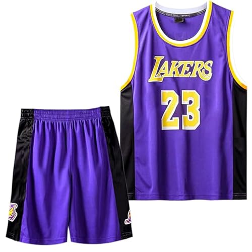 Qkydky Basketball Trikot, Basketball Trikot Kinder, Basketball Jersey, Jungen Basketball Trikot, Basketball Kinder Trikot 2 Stücke,1 Oberteil + 1 Hose(Lila#23,L, 7-8 Jahre) von Qkydky