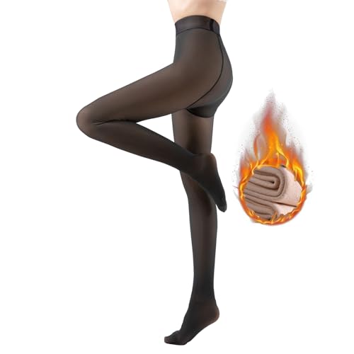 Qkydky Gefütterte Strumpfhose, Thermo Strumpfhosen Damen,Strumpfhosen Damen Winter Hohe Taille Pantyhose Winterleggings Strumpfhose Damen Plüschstrümpfe Pantyhose,Gefälschte Durchscheinend/Hautfarben von Qkydky