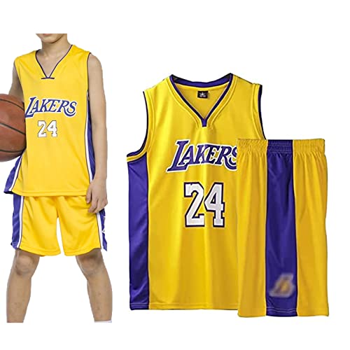 Qkydky Basketball Kinder Trikot 2 Stücke,Mode Basketball Kleidung Kinder,Jungen Basketball Trikot Kinder,Basketball Kinder Kleidung Jungs,Basketball Jersey(Gelb, 2XL, für 11-14Jahre) von Qkydky