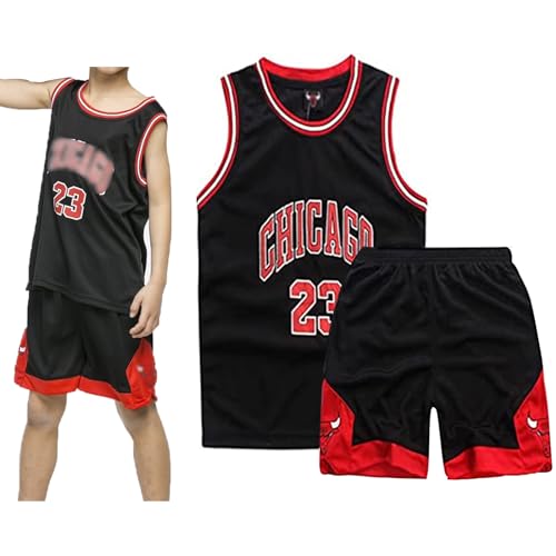 Qkydky Basketball Trikot, Basketball Trikot Kinder, Basketball Jersey, Jungen Basketball Trikot, Basketball Kinder Trikot 2 Stücke,1 Oberteil + 1 Hose(Schwarz, L, für 7-8 Jahre) von Qkydky