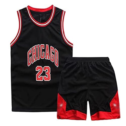 Qkydky Basketball Kinder Trikot 2 Stücke,Mode Basketball Kleidung Kinder,Jungen Basketball Trikot Kinder,Basketball Kinder Kleidung Jungs,Basketball Jersey(Schwarz, XL, für 9-10Jahre) von Qkydky