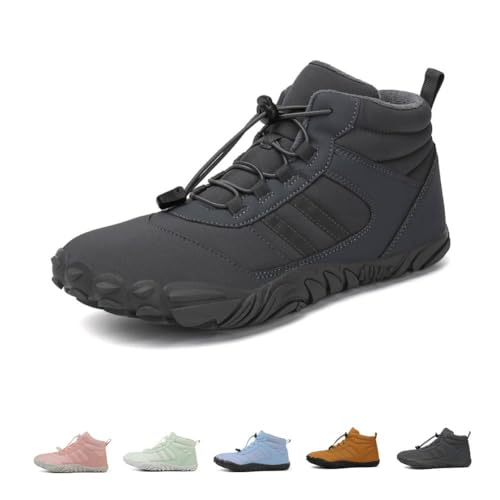 Qoier Barfußschuhe Schneestiefel Gefüttert, Weit Zehenschuhe Winterstiefel, Winter Warme wasserdichte Sportschuhe for Damen und Herren von Qoier