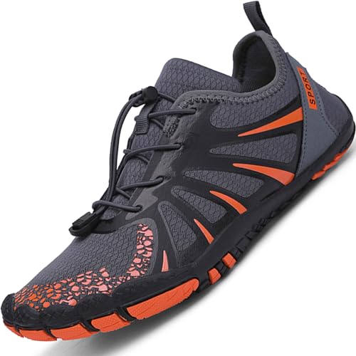 Qomo goose Barfußschuhe Damen Barfussschuhe Herren Fitnessschuhe Traillaufschuhe Weich Leicht rutschfest Trainingsschuhe Tragbar Breiter Zehenbox, Outdoor & Indoor(Grauorange 36 EU) von Qomo goose