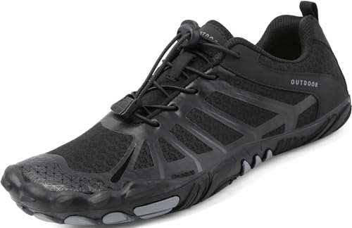 Qomo goose Barfußschuhe Damen Barfussschuhe Herren Fitnessschuhe Traillaufschuhe Weich Leicht rutschfest Trainingsschuhe Tragbar Breiter Zehenbox, Outdoor & Indoor(Schwarz 37 EU) von Qomo goose