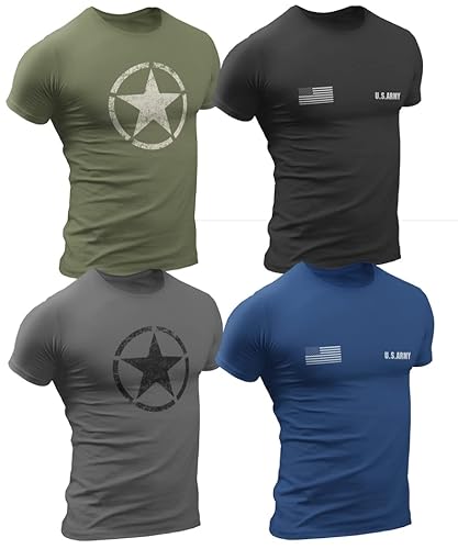 4er-Pack Militär-T-Shirt für Fans von US Army T-Shirt PHYS.Ed, Fitnessstudio, Training, Bodybuilding, US-Flagge, Armee der Vereinigten Staaten, sportliche Aktivitäten von Quarter Mile Clothing