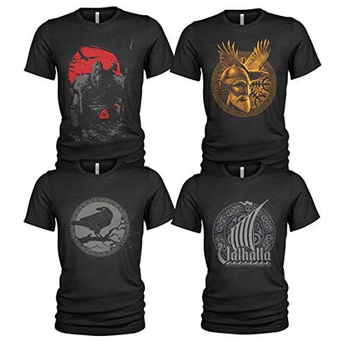 4er-Pack T-Shirt Nordischer Wikinger | Rabe | Runen | Walküre | Ragnarök | Vikings | Walhalla | Midgard | Tshirt der nordischen Mythologie von Quarter Mile Clothing