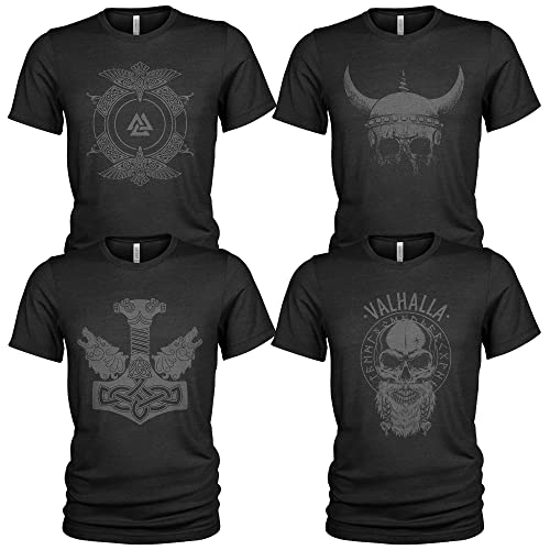 4er-Pack T-Shirt Nordischer Wikinger | Rabe | Runen | Walküre | Ragnarök | Vikings | Walhalla | Midgard | Tshirt der nordischen Mythologie von Quarter Mile Clothing