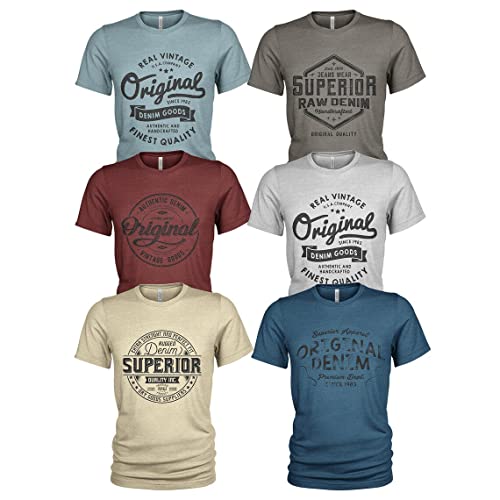 6er Pack Herren lässige T-Shirts für Jeans mit Frontprint und Rundhalsausschnitt Denim Jeans T-Shirts (L, Urban #1) von Quarter Mile Clothing