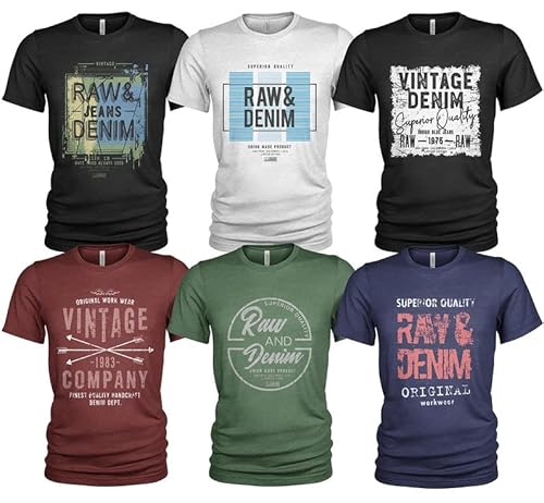 Herren 6er Pack T-Shirt Set Lässiges T Shirt mit O-Ausschnitt von Quarter Mile Clothing