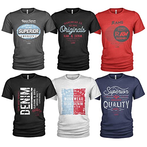 Herren 6er Pack T-Shirt Set Lässiges T Shirt mit O-Ausschnitt von Quarter Mile Clothing