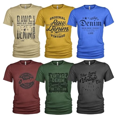 Herren 6er Pack T-Shirt Set Lässiges T Shirt mit O-Ausschnitt von Quarter Mile Clothing