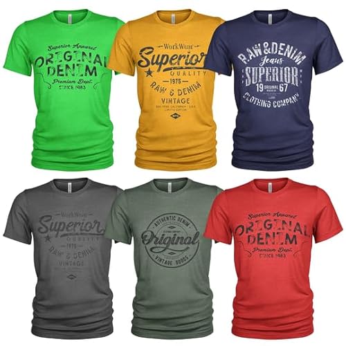 Herren 6er Pack T-Shirt aus Bio-Baumwolle für Herbst, Winter, Freizeit, Jeans und Arbeitskleidung von Quarter Mile Clothing