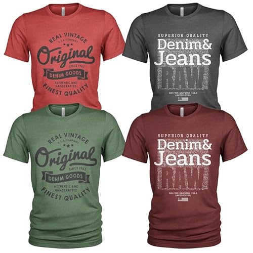 Herren T-Shirt Pack 4er Pack Lässiges T Shirt für Herren mit O-Ausschnitt von Quarter Mile Clothing