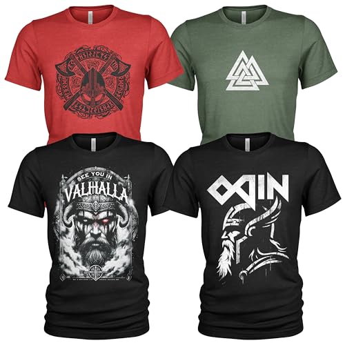 4er-Pack T-Shirt Nordischer Wikinger | Rabe | Runen | Walküre | Ragnarök | Vikings | Walhalla | Midgard | Tshirt der nordischen Mythologie von Quarter Mile Clothing