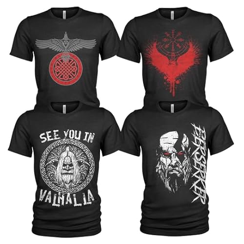 4er-Pack T-Shirt Nordischer Wikinger | Rabe | Runen | Walküre | Ragnarök | Vikings | Walhalla | Midgard | Tshirt der nordischen Mythologie von Quarter Mile Clothing