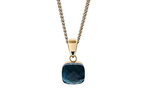 Qudo Firenze Kette gold mit farbigem Glasstein Anhänger 45cm lang (london blue) von Qudo