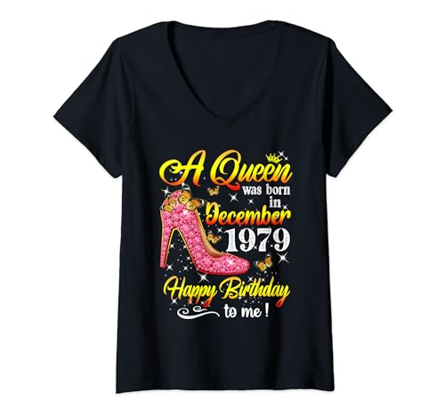 Damen Damen A Queen was Born in December 1979 Geburtstag T-Shirt mit V-Ausschnitt von Queen Birthday Was Born in December 1979