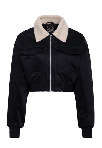 Queen Kerosin Damen Cropped Jacke · Bomberjacke · Kurze Jacke · Blousonjacke · Bikerjacke · Bauchfrei · Zip Up · Damen · Jacke · Kurz · Teddykragen · Retro · Vintage · Uni · Schwarz Queen Kerosin Damen Cropped Jacke · Bomberjacke · Kurze Jacke · Blousonjacke · Bikerjacke · Bauchfrei · Zip Up · Damen · Jacke · Kurz · Teddykragen · Retro · Vintage · Uni · Schwarz von Queen Kerosin