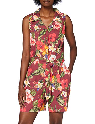 Queen Kerosin Damen Vintage Jumpsuit | Tropischer All-Over Print | Overall | Bindegurt Und Eingrifftaschen von Queen Kerosin