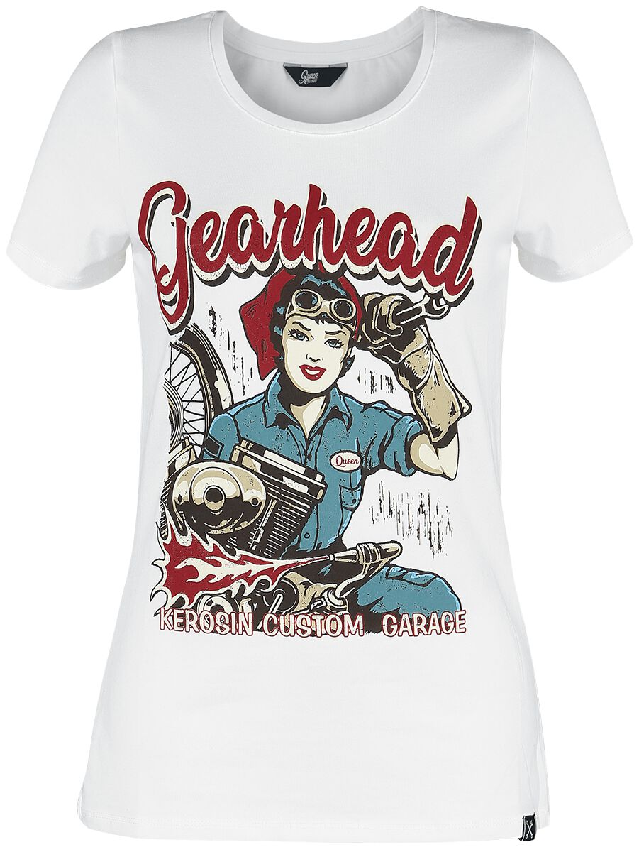 Queen Kerosin - Rockabilly T-Shirt - Gearhead - S bis XXL - für Damen - Größe M - weiß von Queen Kerosin