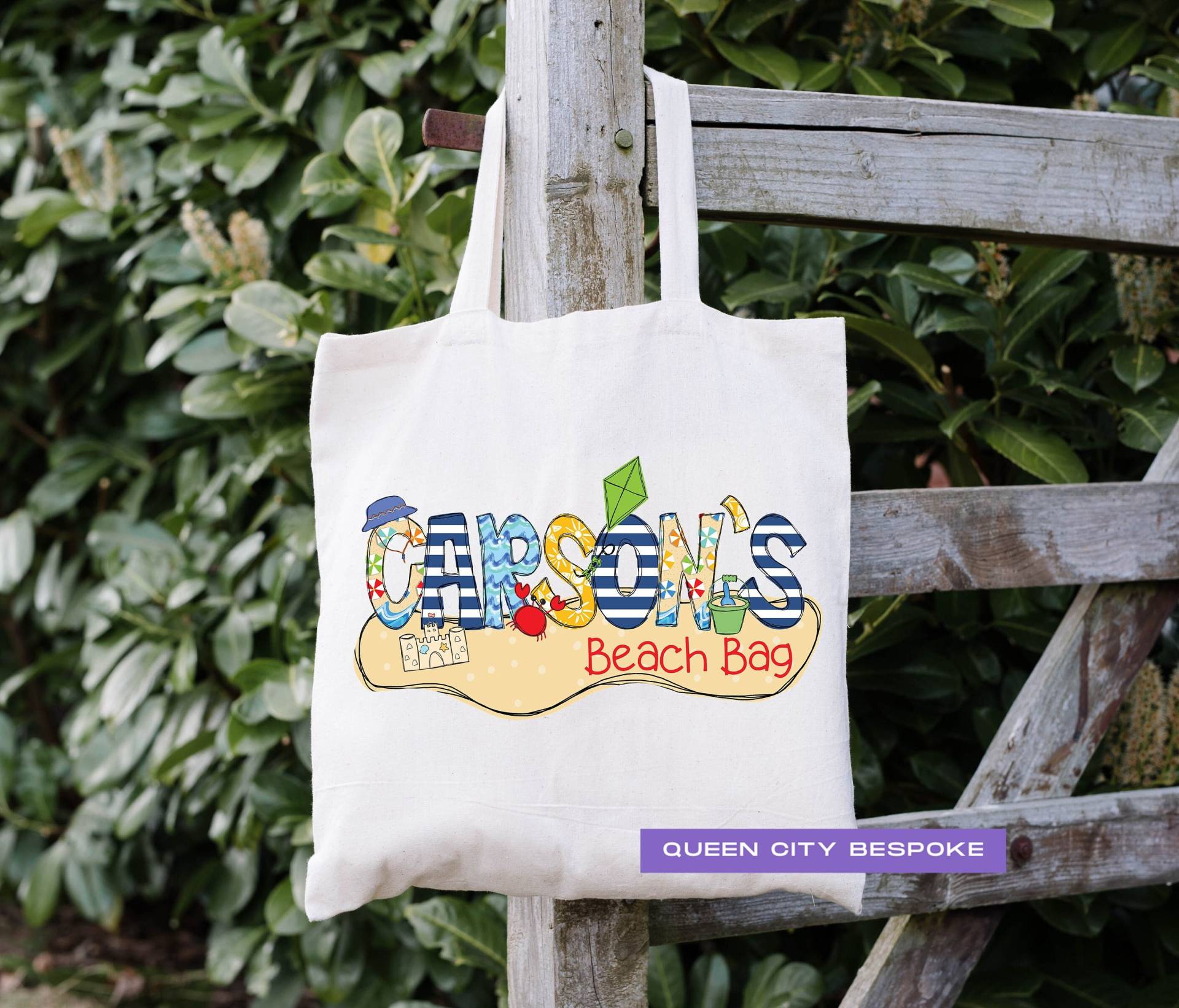 Personalisierte Kinder-Strandtasche, Jungen-Strandtasche Mit Namen, Personalisierte Strandspielzeug-Einkaufstasche von QueenCityBespoke