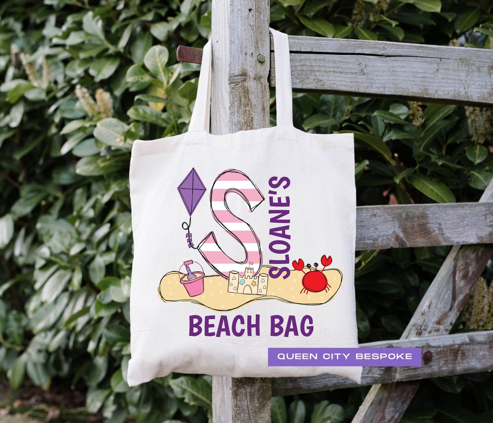 Personalisierte Kinder Strandtasche, Mädchen Name Strand Tragetasche, Personalisierte Spielzeug Monogramm Sommer Strandtasche von QueenCityBespoke