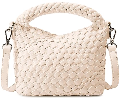 Modische kleine gewebte Tasche für Damen, handgefertigte Mini-Hobo-Tragetasche, Umhängetasche, Handtasche, Reise, Sommer, Strandtasche, Beige von Queenoris