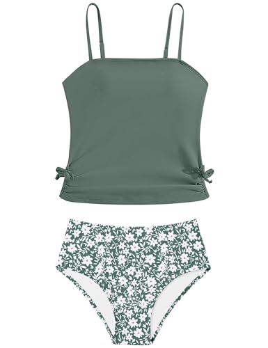 Tankini-Badeanzüge für Mädchen, zweiteilig, mit Kordelzug, Badebekleidungs-Set für Mädchen von 7–14 Jahren, Grün , 13-14 Jahre Tankini-Badeanzüge für Mädchen, zweiteilig, mit Kordelzug, Badebekleidungs-Set für Mädchen von 7–14 Jahren, Grün , 13-14 Jahre von Queenstyle