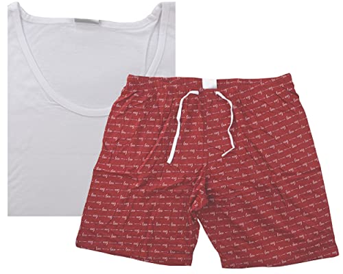 Queentex Damen Sommer Shorty Pyjama Schlafanzug Set aus 100% Baumwolle (Bio) Weiß Rot Blau 44 46 48 50 52 54 (48-50, Rot) von Queentex