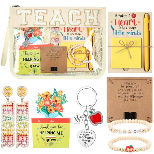 Quelay Geschenk-Set für Lehrer, Dankeschön, Lehrer, Geschenke für Frauen, Make-up-Tasche, Kosmetiktasche, Armband, Haftnotizen, Pad-Halter, Ohrringe, Schlüsselanhänger, Stift, Dankeskarte, Quelay Geschenk-Set für Lehrer, Dankeschön, Lehrer, Geschenke für Frauen, Make-up-Tasche, Kosmetiktasche, Armband, Haftnotizen, Pad-Halter, Ohrringe, Schlüsselanhänger, Stift, Dankeskarte, von Quelay