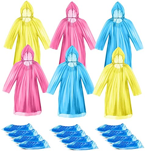 Queta 6-Pack Einweg-Regen-Ponchos, Einweg-wasserdichter Regenmantel mit 6-Paar-Schuhabdeckungen Kordelzug Hoods Regenbekleidung Leicht für Männer und Frauen Outdoor-Aktivität mit Transparent Queta 6-Pack Einweg-Regen-Ponchos, Einweg-wasserdichter Regenmantel mit 6-Paar-Schuhabdeckungen Kordelzug Hoods Regenbekleidung Leicht für Männer und Frauen Outdoor-Aktivität mit Transparent von Queta