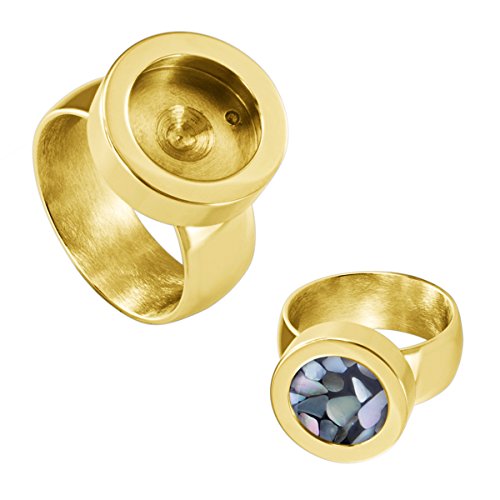 Quiges Edelstahl Wechselbare Mini Coin Münze Solitär-Ring Damen Gold Glänzend Durchmesser 16mm von Quiges