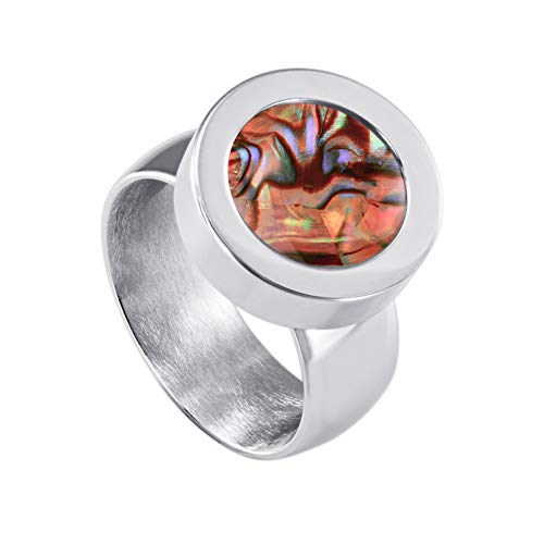 Quiges Glänzendes Silber Edelstahl Ring 12mm Mini Coin Halter Wechselring und Austauschbar Rot Abalone Muschel Coin in Größe 19mm von Quiges